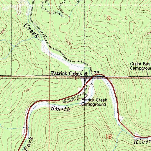 Topographic Map of Patrick Creek, CA