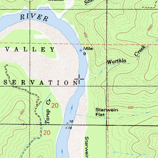 Topographic Map of Worthla Creek, CA