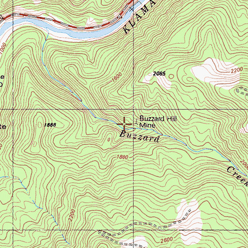 Topographic Map of Buzzard Hill Mine, CA