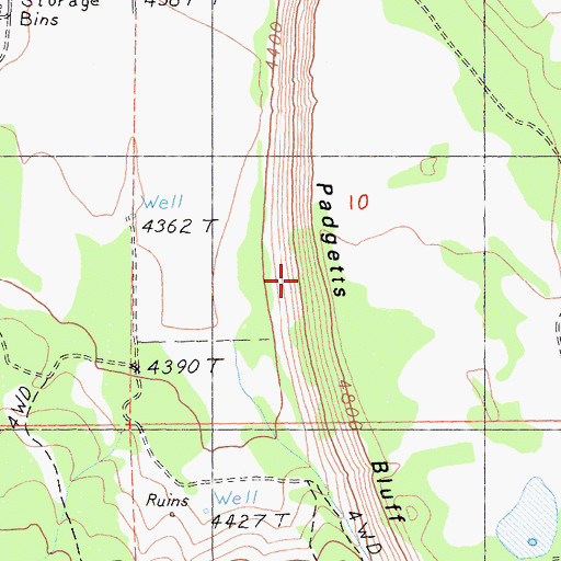 Topographic Map of Padgetts Bluff, CA
