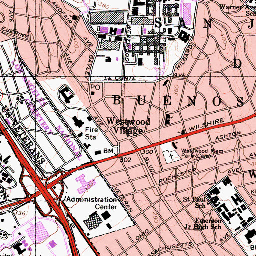 Topographic Map of Westwood Center, CA