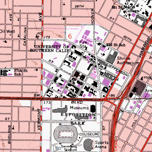 Topographic Map of Bovard Administration Building, CA