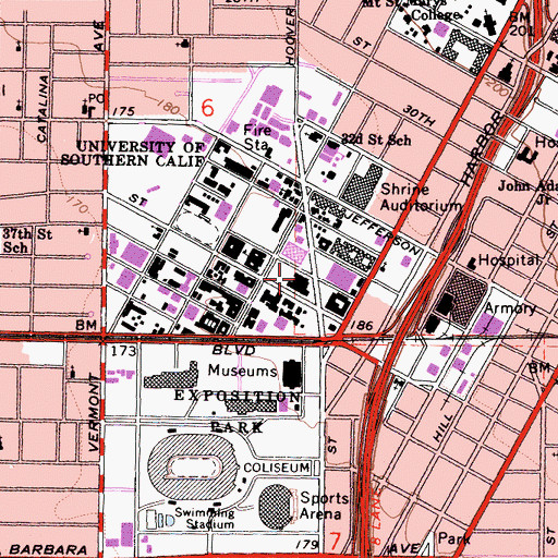 Topographic Map of Edward L Doheny Junior Memorial Library, CA