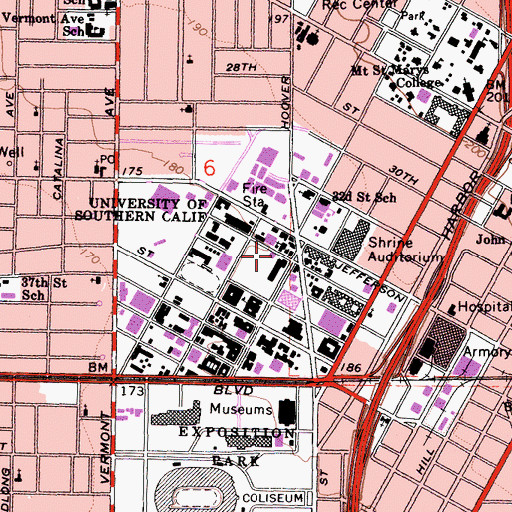 Topographic Map of Mrs Willis H Booth Ferris Memorial Hall, CA