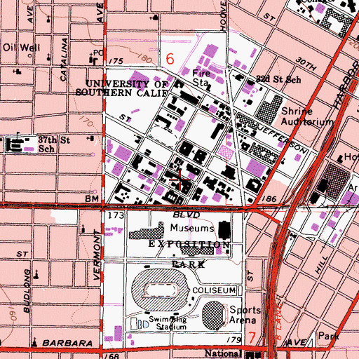 Topographic Map of Norman Topping Student Activities Center, CA