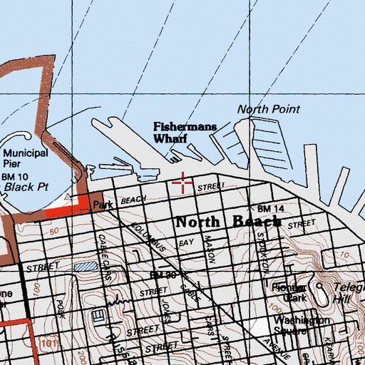 Topographic Map of Meiggs Wharf (historical), CA