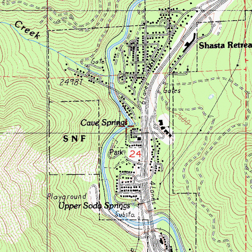 Topographic Map of Cave Springs, CA