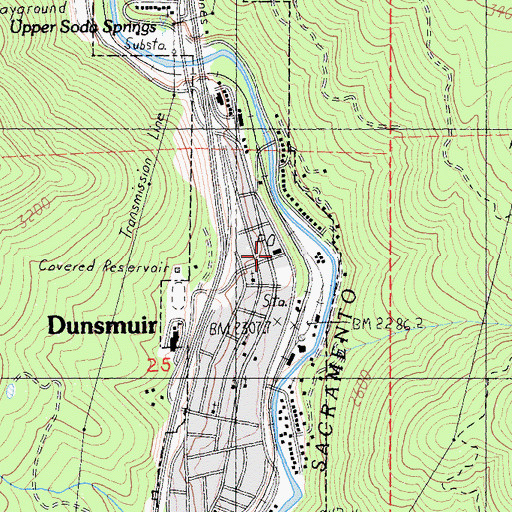Topographic Map of Dunsmuir Post Office, CA