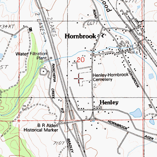 Topographic Map of Henley and Hornbrook Cemetery, CA