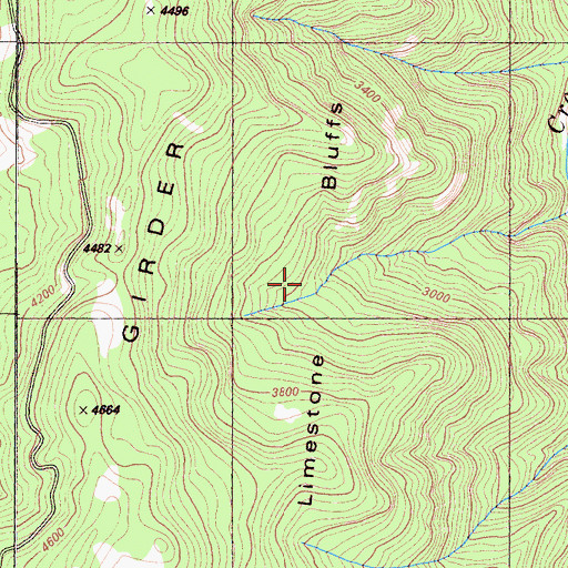 Topographic Map of Limestone Bluffs, CA