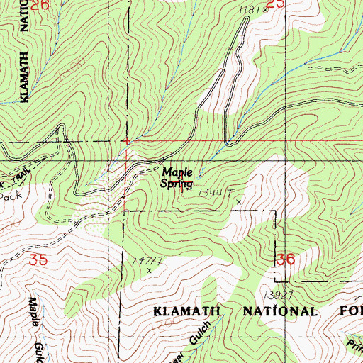 Topographic Map of Maple Spring, CA