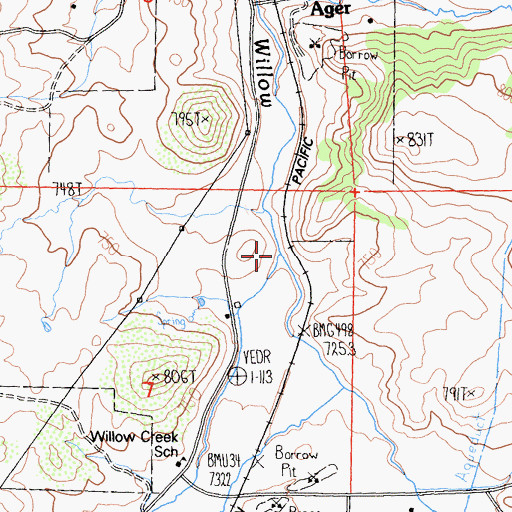 Topographic Map of Maxwell Creek, CA