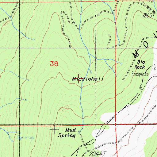 Topographic Map of Middlehell, CA