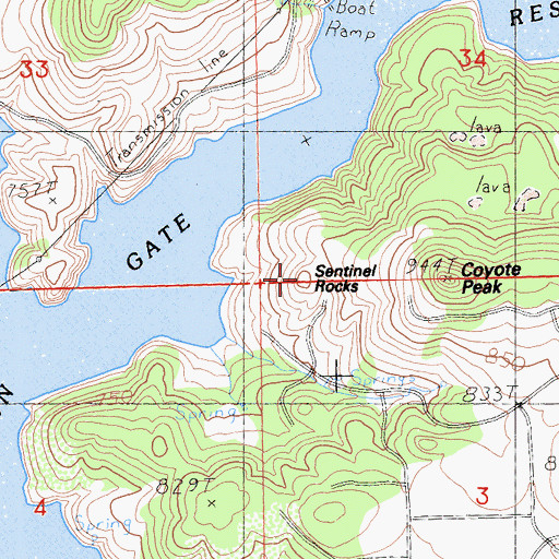 Topographic Map of Sentinel Rocks, CA