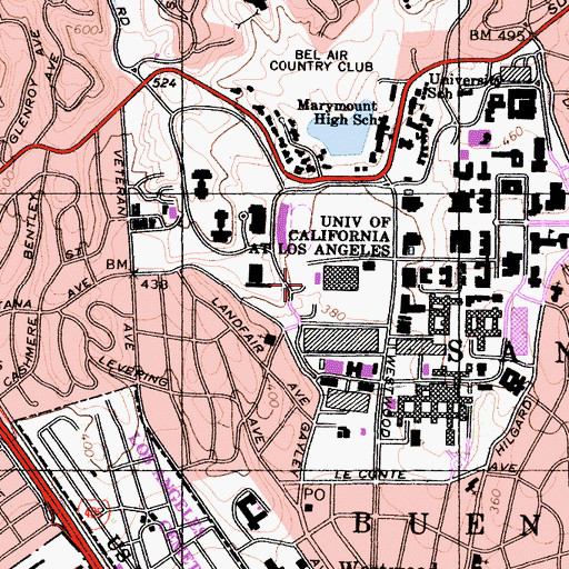 Topographic Map of Los Angeles Tennis Center, CA