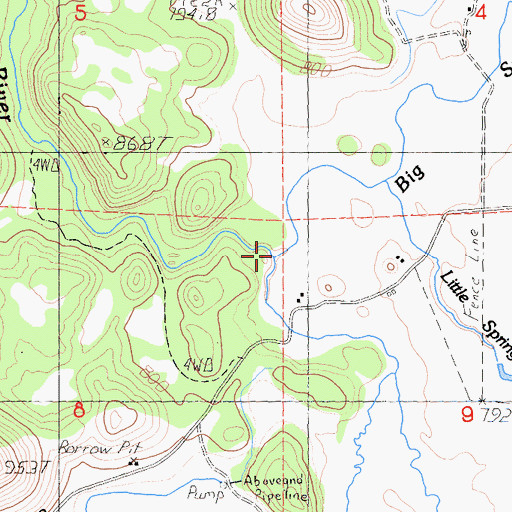 Topographic Map of Big Springs Creek, CA