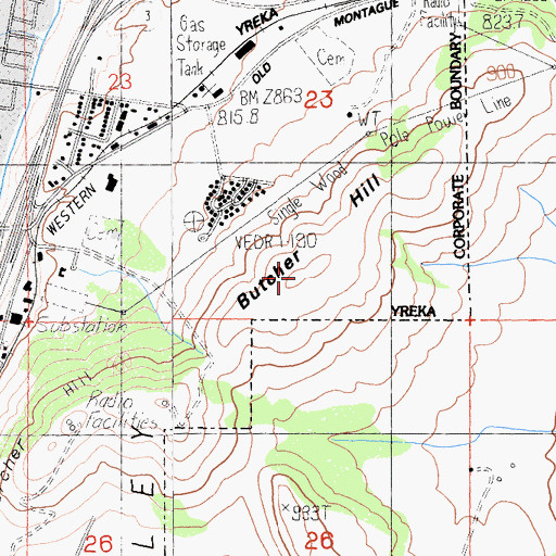 Topographic Map of Butcher Hill, CA