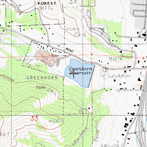 Topographic Map of Greenhorn Reservoir, CA