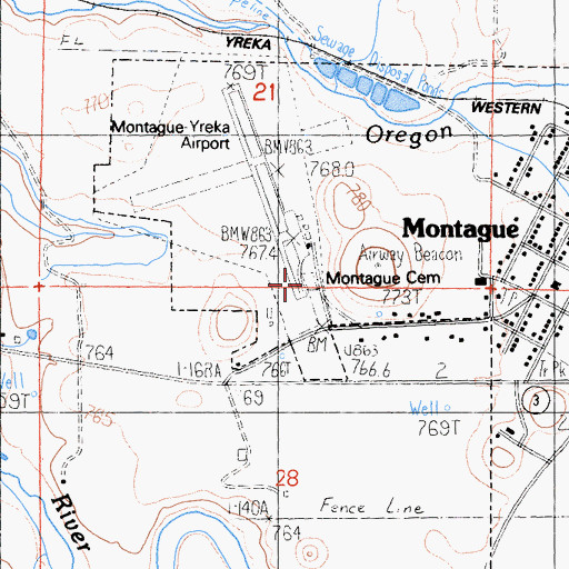 Topographic Map of Montague Cemetery, CA