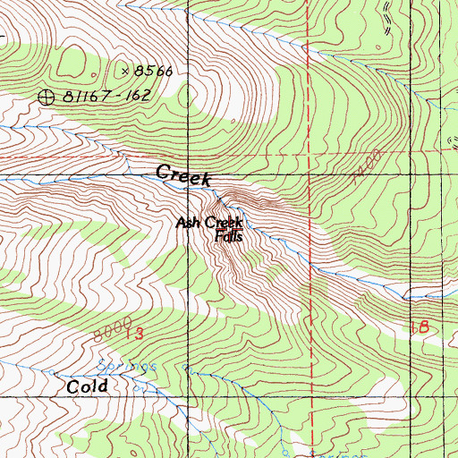 Topographic Map of Ash Creek Falls, CA