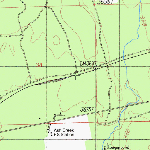 Topographic Map of Ash Creek Station (historical), CA