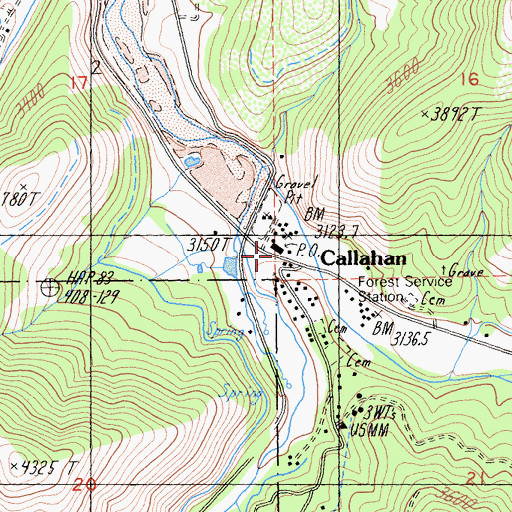 Topographic Map of Callahan Post Office, CA