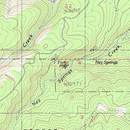 Topographic Map of Faery Falls, CA