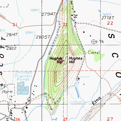 Topographic Map of Hughes Hill, CA