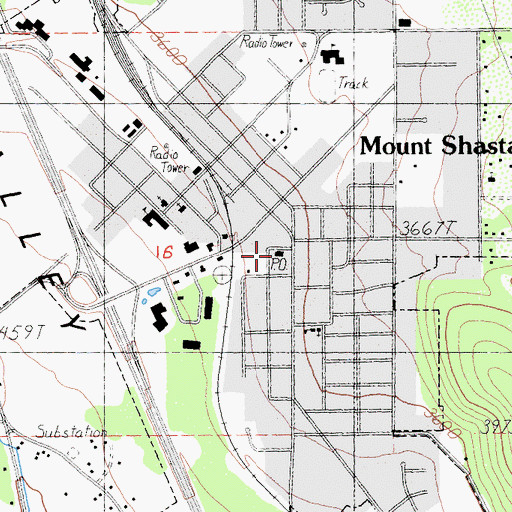 Topographic Map of Mount Shasta Post Office, CA