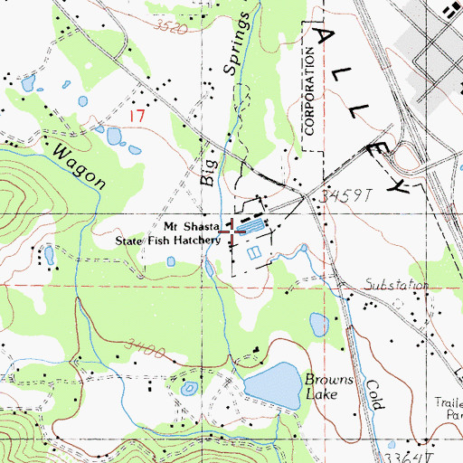 Topographic Map of Mount Shasta State Fish Hatchery, CA
