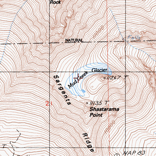 Topographic Map of Mud Creek Glacier, CA