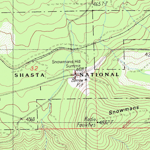 Topographic Map of Snowmans Hill Summit, CA