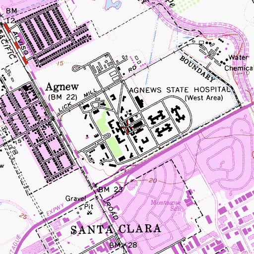 Topographic Map of Agnews State Hospital (historical), CA