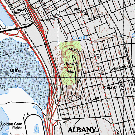 Topographic Map of Albany Hill, CA