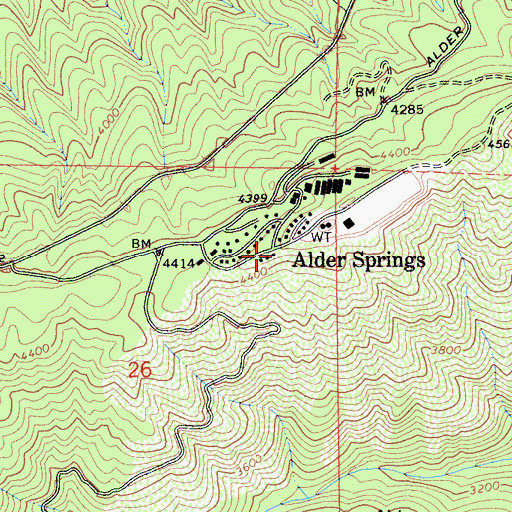 Topographic Map of Alder Springs, CA