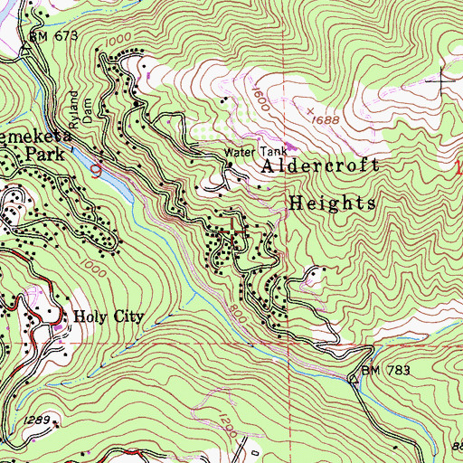 Topographic Map of Aldercroft Heights, CA
