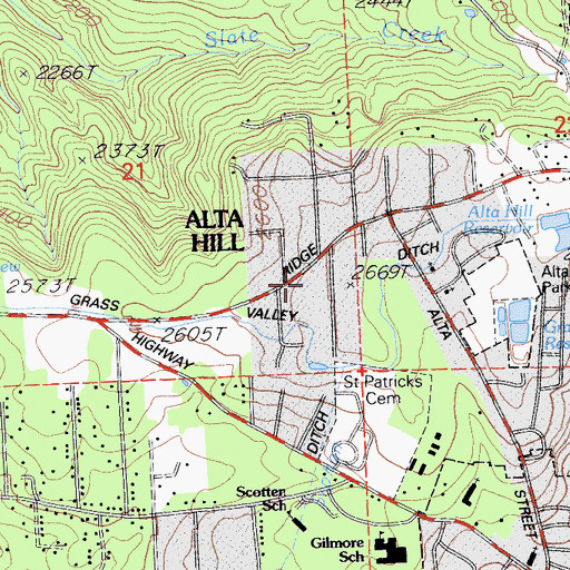 Topographic Map of Alta Hill, CA