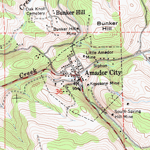 Topographic Map of Amador City, CA