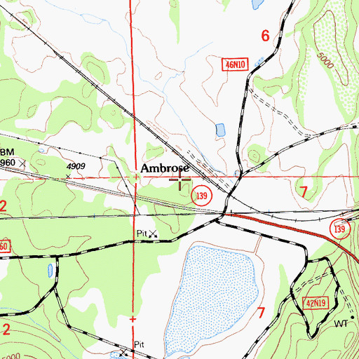 Topographic Map of Ambrose, CA