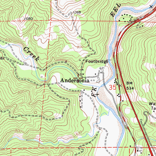 Topographic Map of Andersonia, CA