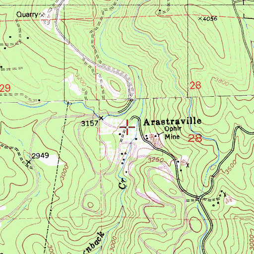 Topographic Map of Arastraville, CA