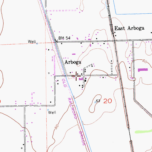 Topographic Map of Arboga, CA