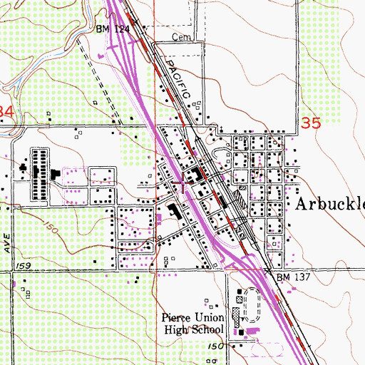 Topographic Map of Arbuckle, CA
