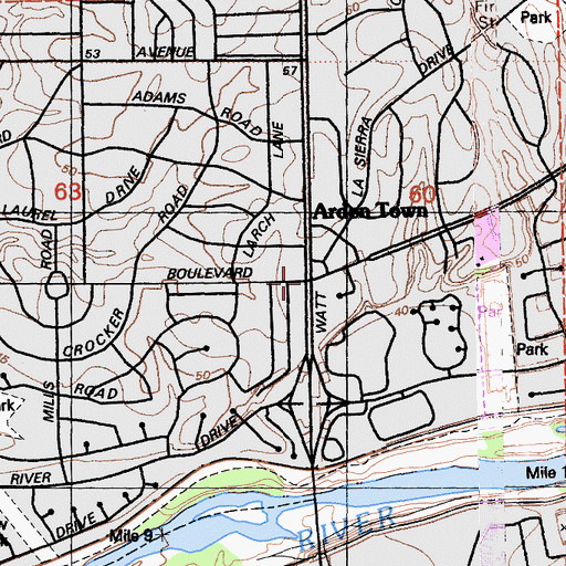 Topographic Map of Arden Town, CA