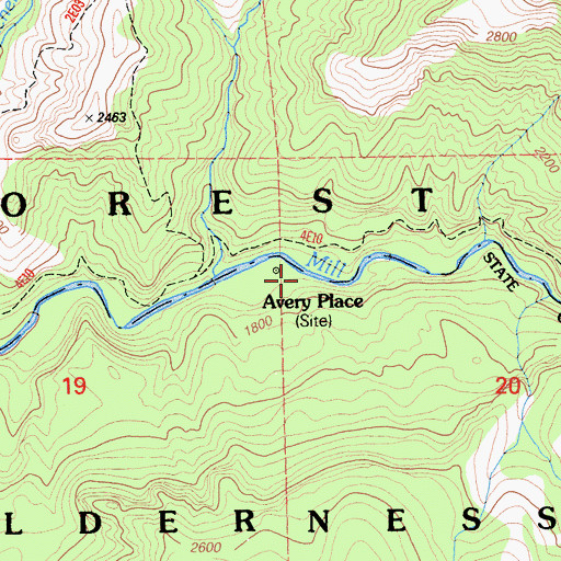 Topographic Map of Avery Place, CA
