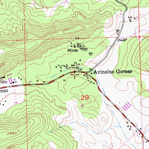 Topographic Map of Avinsino Corner, CA