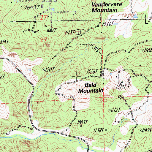 Topographic Map of Bald Mountain, CA