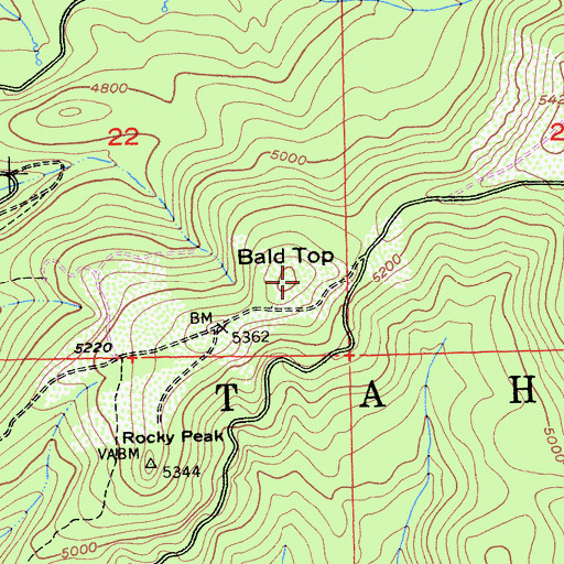 Topographic Map of Bald Top, CA