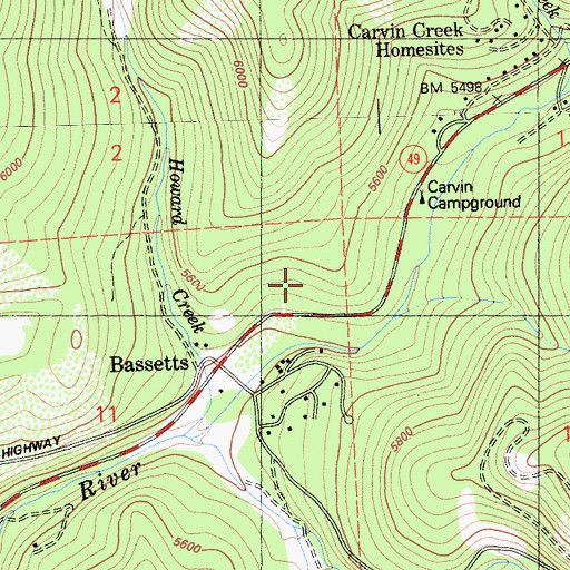 Topographic Map of Bassetts, CA