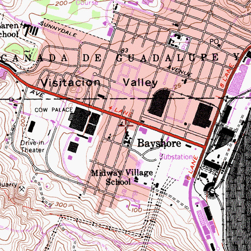 Topographic Map of Bayshore, CA